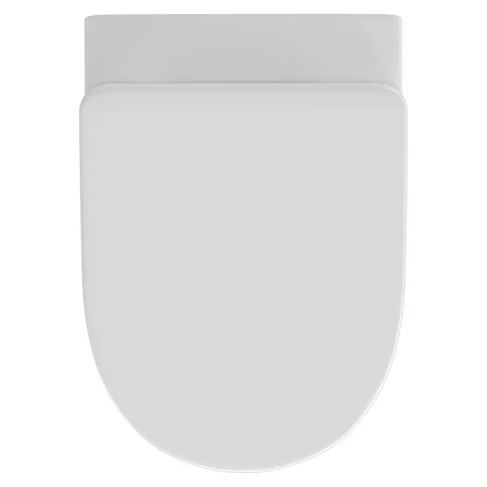 Villeroy & Boch Wand-WC-Set Targa Twist Flush - Spülrandlos, Ohne Spezialglasur, Spülform: Tief, WC Abgang: Waagerecht, Weiß - Weißer Toilettensitz und Deckel, von oben gesehen.