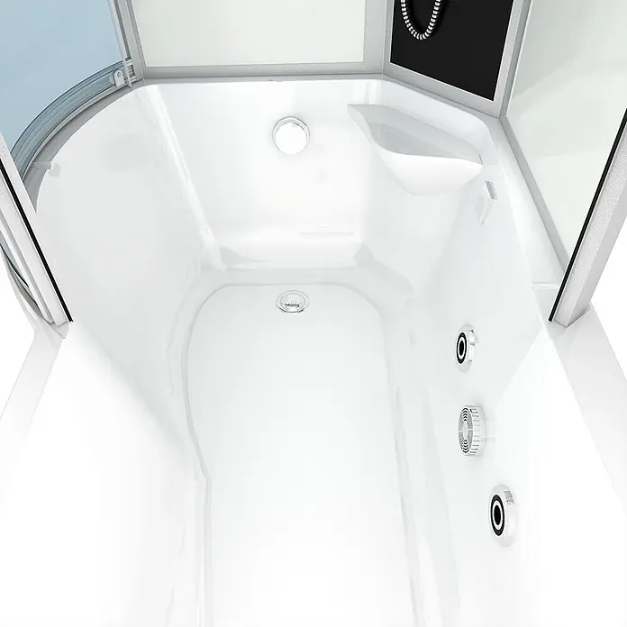 AcquaVapore Komplettdusche Fertigdusche K50-R00-WP - Weiß - Weißes Duschkabinen-Interieur mit Hydromassage-Düsen, Ablauf und Deckenleuchte. Verfügt über eine gebogene Verkleidung.