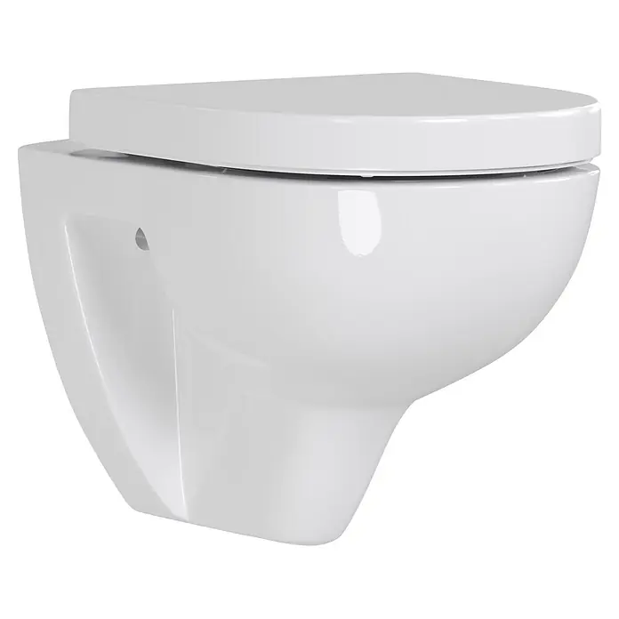 Villeroy & Boch Wand-WC-Set Targa Twist Flush - Spülrandlos, Ohne Spezialglasur, Spülform: Tief, WC Abgang: Waagerecht, Weiß - Weißes wandhängendes Keramik-WC mit geschlossenem Deckel.