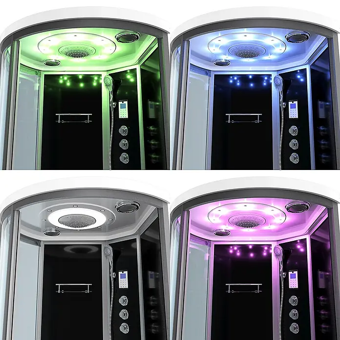 AcquaVapore Komplettdusche Fertigdusche K55-R33-WP - Schwarz - Moderne Duschkabine mit schwarzem Interieur, Kopf- und Handbrause sowie farbwechselnder LED-Beleuchtung.