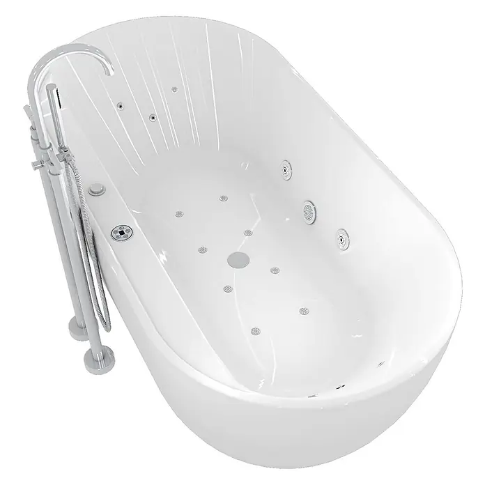 AcquaVapore Freistehende Badewanne Fertigdusche F29-180-AF03 - Acryl, Weiß - Weißer freistehender Whirlpool-Badewanne mit chromfarbenem Standmischer und Handbrause.