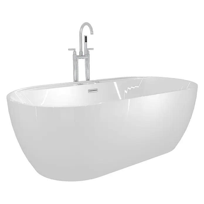 AcquaVapore Freistehende Badewanne Fertigdusche F29-180-AF03 - Acryl, Weiß - Weiß freistehende Badewanne mit chromfarbenem Standarmatur.