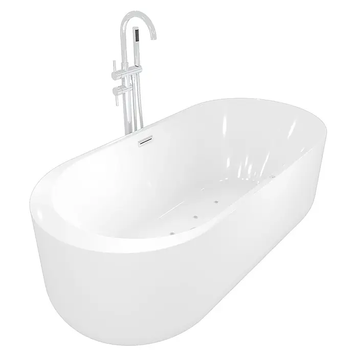 AcquaVapore Freistehende Badewanne Fertigdusche F16-170-AF04 - Acryl, Weiß - Weiße freistehende Badewanne mit freistehender Chrom-Armatur und Handbrause, mit Massagedüsen.