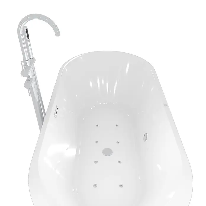 AcquaVapore Freistehende Badewanne Fertigdusche F16-170-AF04 - Acryl, Weiß - Weiße freistehende Badewanne mit chromfarbener Standarmatur und Hydromassagedüsen, von oben gesehen.