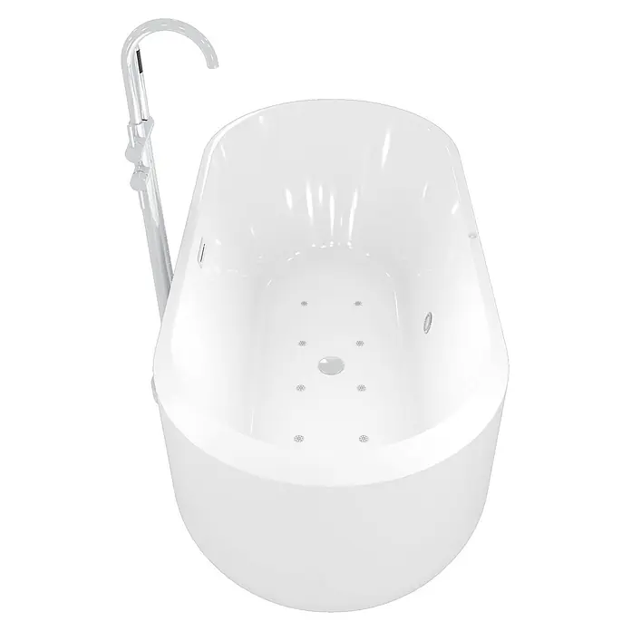 AcquaVapore Freistehende Badewanne Fertigdusche F16-170-AF04 - Acryl, Weiß - Weiße freistehende Badewanne mit internen Hydromassagedüsen und einer hohen Chrom-Standarmatur.
