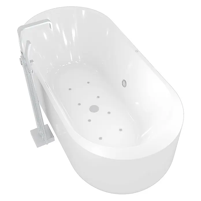 AcquaVapore Freistehende Badewanne Fertigdusche F16-170-AF05 - Acryl, Weiß - Weiße freistehende Whirlpool-Badewanne mit bodenstehender Chromarmatur.