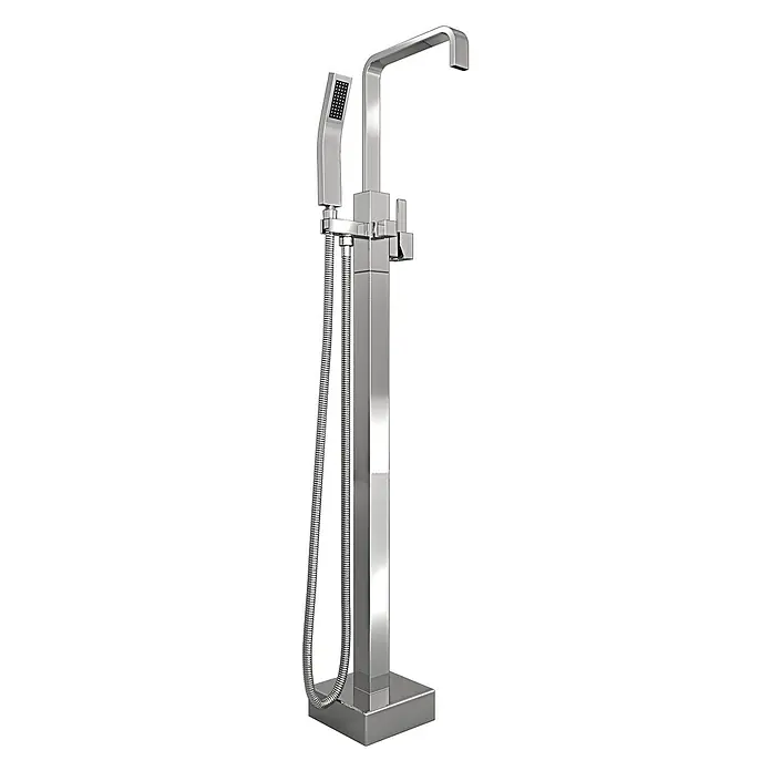 AcquaVapore Freistehende Badewanne Fertigdusche F16-170-AF05 - Acryl, Weiß - Freistehende Badewannenarmatur aus gebürstetem Metall mit eckigem Design und Handbrause.