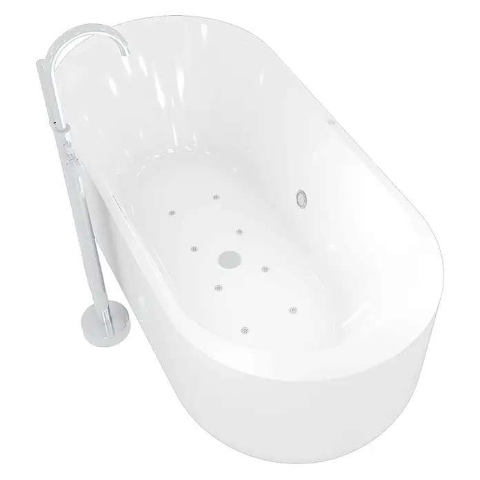 AcquaVapore Freistehende Badewanne Fertigdusche F16-170-AF02 - Acryl, Weiß - Freistehende weiße Whirlpool-Badewanne mit Düsen, zentralem Abfluss und freistehendem Chrom-Wasserhahn.