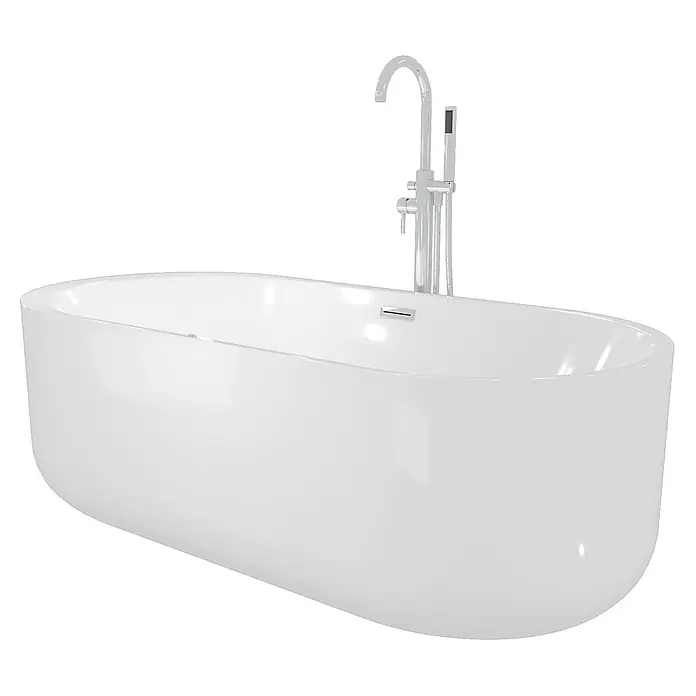 AcquaVapore Freistehende Badewanne Fertigdusche F16-170-AF02 - Acryl, Weiß - Moderne weiße freistehende Badewanne mit bodenstehender Chromarmatur und Handbrause.