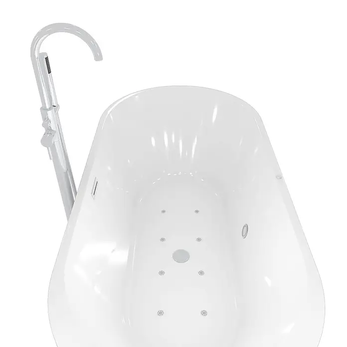 AcquaVapore Freistehende Badewanne Fertigdusche F16-170-AF02 - Acryl, Weiß - Weiße freistehende Badewanne mit internen Düsen und bodenmontierter Chromarmatur.