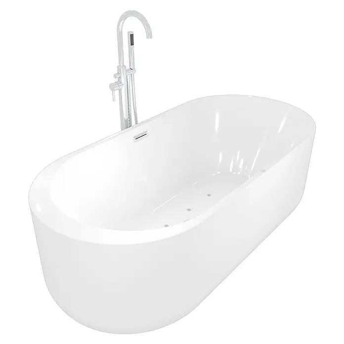 AcquaVapore Freistehende Badewanne Fertigdusche F16-170-AF02 - Acryl, Weiß - Weiße freistehende Badewanne mit einer freistehenden Chrom-Armatur.