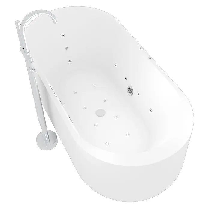 AcquaVapore Freistehende Badewanne Fertigdusche F26-170-AF04 - L x B: 170 x 80 cm, Acryl, Weiß - Weiße freistehende Badewanne mit Hydromassagedüsen und bodenstehender Chromarmatur.