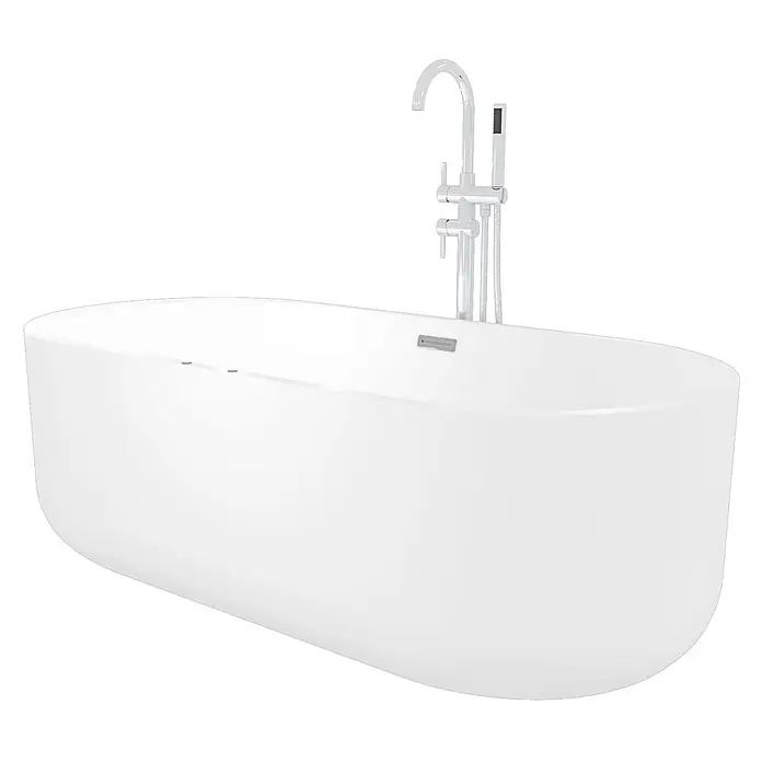 AcquaVapore Freistehende Badewanne Fertigdusche F26-170-AF04 - L x B: 170 x 80 cm, Acryl, Weiß - Weiße freistehende Badewanne mit modernem, bodenstehendem Chrom-Wasserhahn und Handbrause.