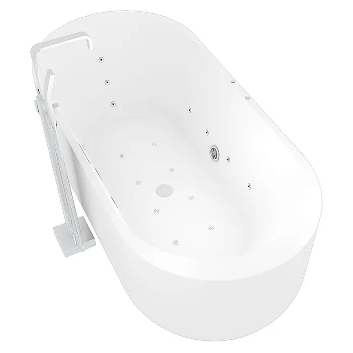 AcquaVapore Freistehende Badewanne Fertigdusche F26-170-AF05 - Acryl, Weiß - Weiße freistehende Whirlpool-Badewanne mit modernem verchromtem Standhahn.