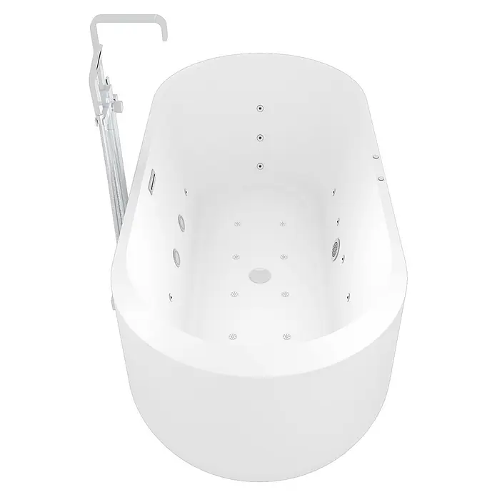 AcquaVapore Freistehende Badewanne Fertigdusche F26-170-AF05 - Acryl, Weiß - Weiße freistehende Badewanne mit integrierten Düsen und einer Bodenarmatur.