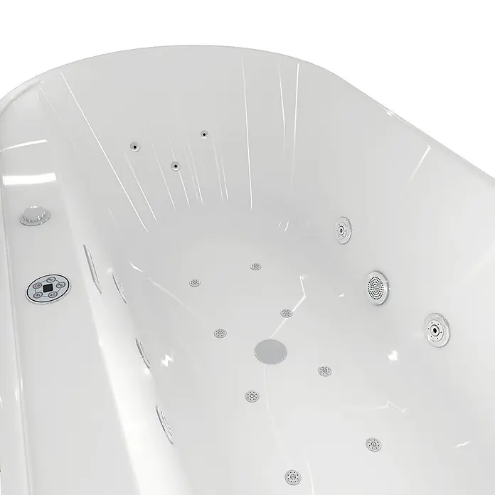 AcquaVapore Freistehende Badewanne Fertigdusche F29-180-AF04 - Acryl, Weiß - Weißer Whirlpool mit mehreren Hydromassage-Düsen und integriertem Bedienfeld.