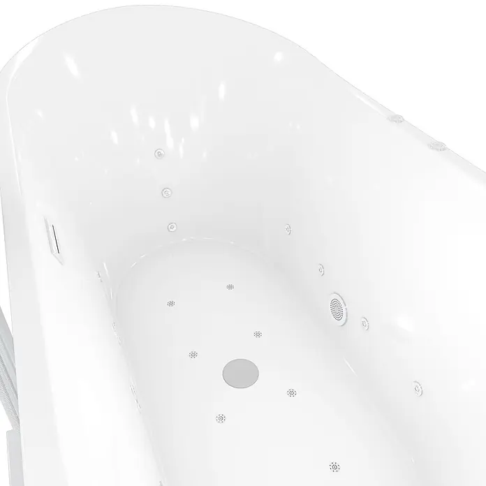 AcquaVapore Freistehende Badewanne Fertigdusche F23-180-AF05 - Acryl, Weiß - Weiße Hydromassage-Badewanne mit mehreren Düsen und zentralem Abfluss.
