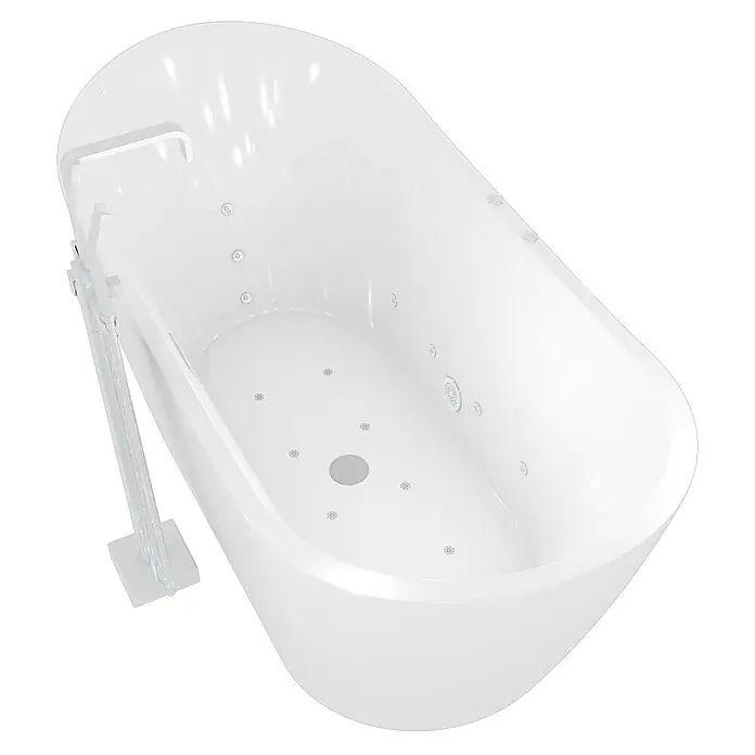 AcquaVapore Freistehende Badewanne Fertigdusche F23-180-AF05 - Acryl, Weiß - Weiße freistehende Whirlpool-Badewanne mit Standarmatur und integrierten Hydro-Massagedüsen.