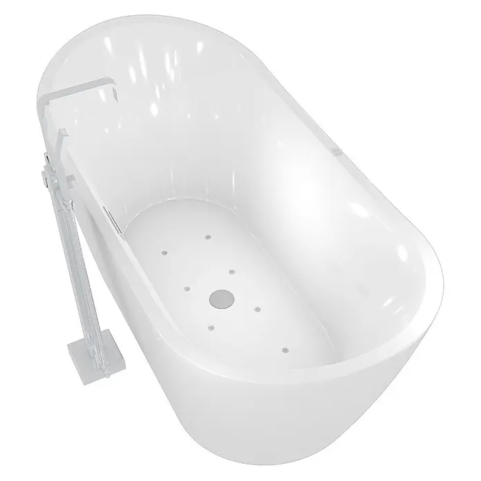 AcquaVapore Freistehende Badewanne Fertigdusche F13-180-AF05 - Acryl, Weiß - Weiße freistehende Badewanne mit chromfarbener Standarmatur und integrierten Luftdüsen.