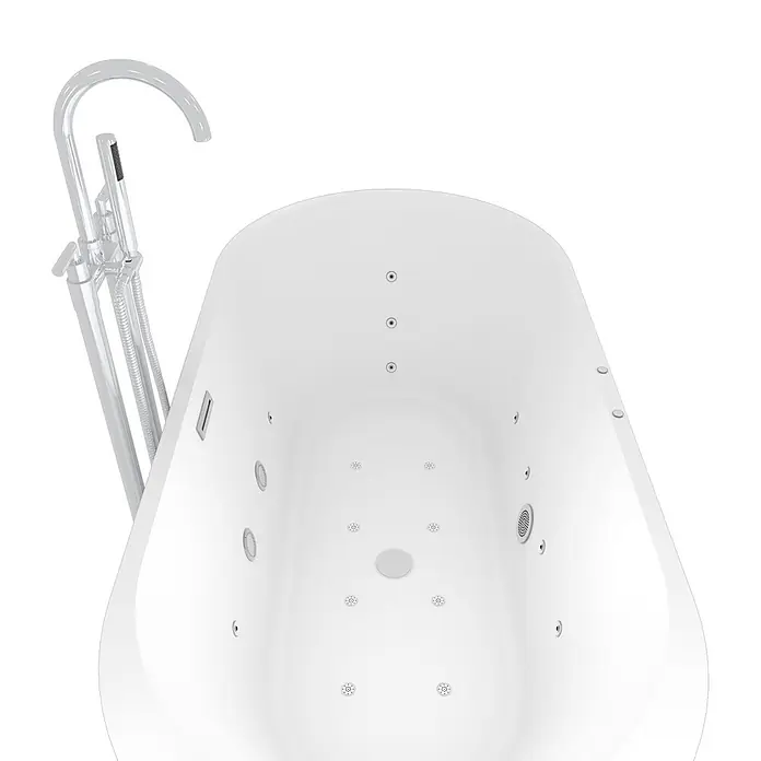AcquaVapore Freistehende Badewanne Fertigdusche F26-170-AF03 - Acryl, Weiß - Weiße freistehende Whirlpool-Badewanne mit Chrom-Standarmatur und Handbrause. Verfügt über diverse Düsen.