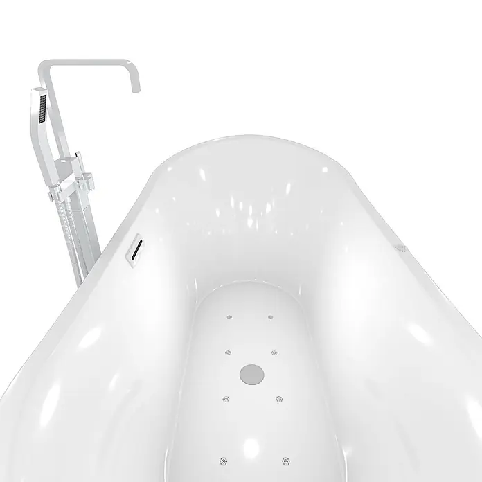 AcquaVapore Freistehende Badewanne Fertigdusche F13-180-AF05 - Acryl, Weiß - Weiße freistehende Badewanne mit Standarmatur, integrierten Düsen und Abfluss.