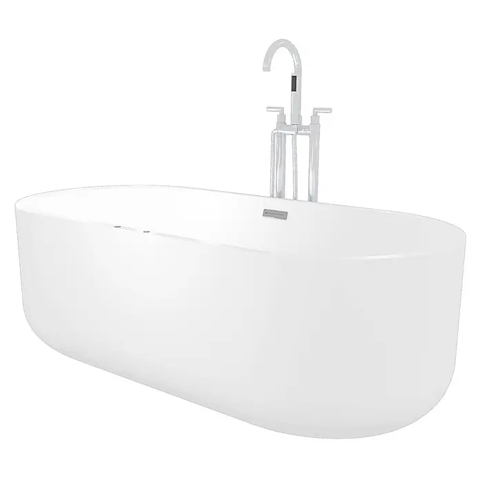 AcquaVapore Freistehende Badewanne Fertigdusche F26-170-AF03 - Acryl, Weiß - Weiße freistehende Badewanne mit einem hohen Chrom-Standarmatur.