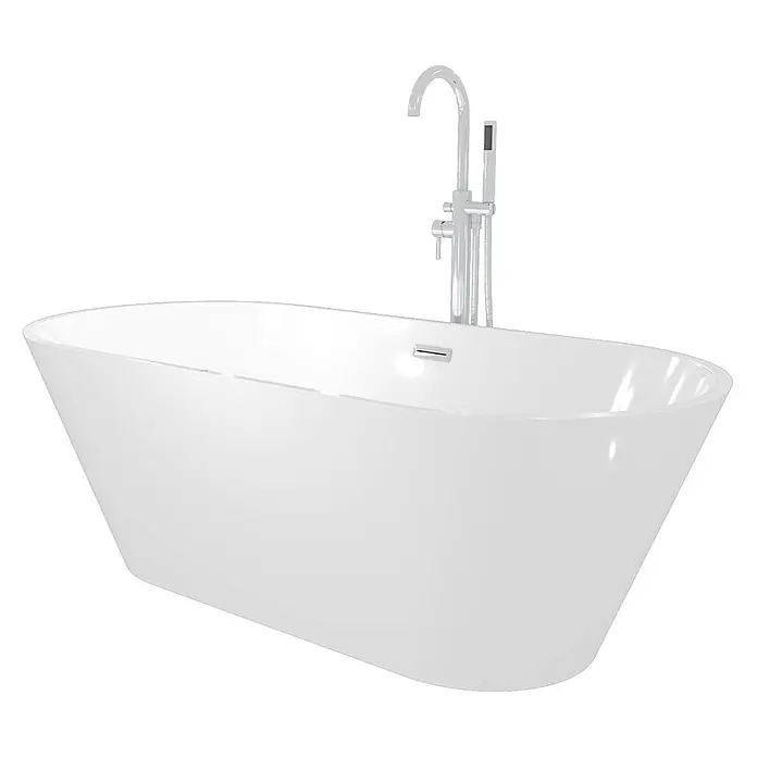 AcquaVapore Freistehende Badewanne Fertigdusche F11-170-AF02 - Acryl, Weiß - Weiße freistehende Badewanne mit modernem verchromten Standarmatur.