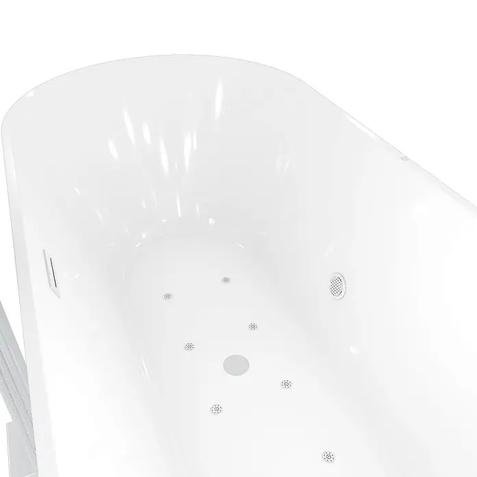 AcquaVapore Freistehende Badewanne Fertigdusche F11-170-AF05 - Acryl, Weiß - Weiße, glänzende Whirlpool-Badewanne mit mehreren Massagedüsen, zentralem Abfluss und Überlaufmechanismus.