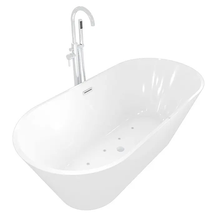 AcquaVapore Freistehende Badewanne Fertigdusche F11-170-AF02 - Acryl, Weiß - Weiße freistehende Badewanne mit verchromter Standarmatur und eingebauten Düsen.