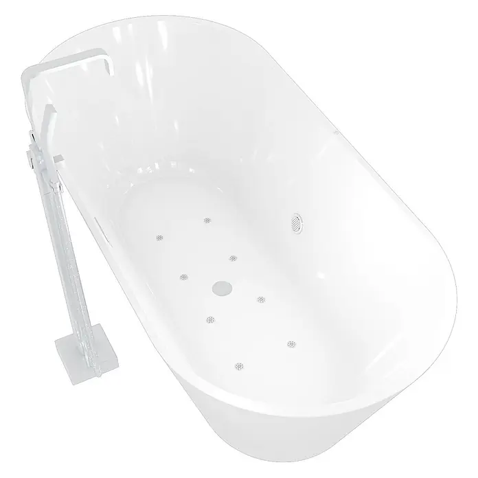 AcquaVapore Freistehende Badewanne Fertigdusche F11-170-AF05 - Acryl, Weiß - Weiße freistehende Badewanne mit bodenstehender Armatur und integrierten Luftdüsen für ein entspannendes Spa-Erlebnis.