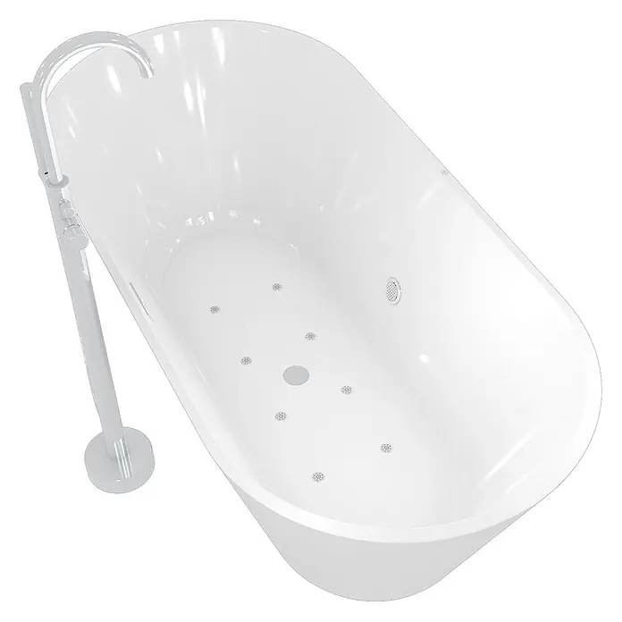 AcquaVapore Freistehende Badewanne Fertigdusche F11-170-AF02 - Acryl, Weiß - Weiß freistehende Badewanne mit bodenstehender Chromarmatur und integrierten Massagedüsen.