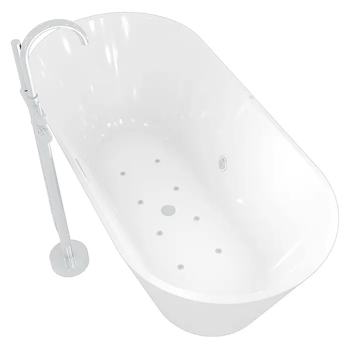 AcquaVapore Freistehende Badewanne Fertigdusche F11-170-AF04 - Acryl, Weiß - Weiße freistehende Badewanne mit integriertem Whirlpoolsystem und bodenstehender Chromarmatur.