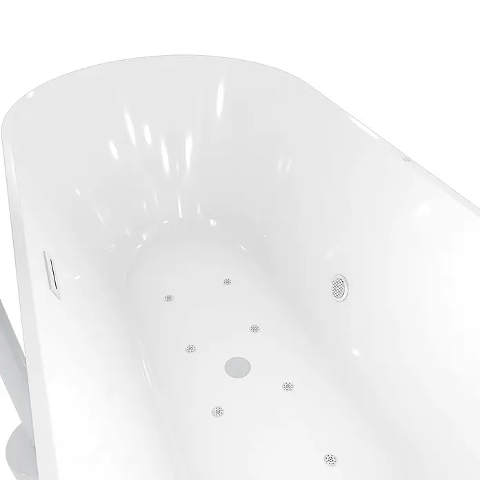 AcquaVapore Freistehende Badewanne Fertigdusche F11-170-AF02 - Acryl, Weiß - Weißer Badewanneninnenraum mit mehreren Hydromassagedüsen und Abfluss.