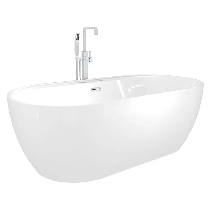 AcquaVapore Freistehende Badewanne Fertigdusche F29-180-AF05 - Acryl, Weiß - Weißer freistehender Badewanne mit integrierter Chrom-Standarmatur und Handbrause.