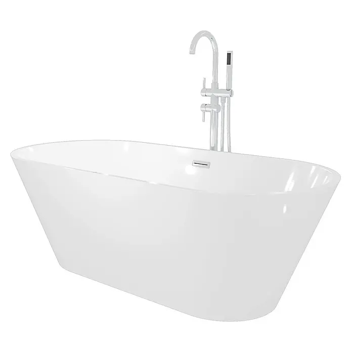 AcquaVapore Freistehende Badewanne Fertigdusche F11-170-AF04 - Acryl, Weiß - Weiße freistehende Badewanne mit einem chromfarbenen Standarmatur und Handbrause.