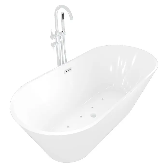 AcquaVapore Freistehende Badewanne Fertigdusche F11-170-AF04 - Acryl, Weiß - Weiße freistehende Badewanne mit bodenstehender Chromarmatur und integrierten Hydromassagedüsen.