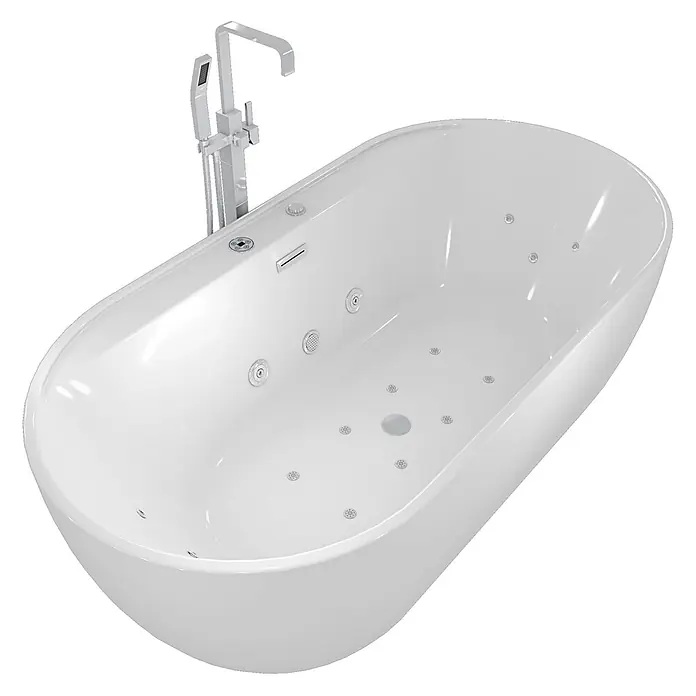 AcquaVapore Freistehende Badewanne Fertigdusche F29-180-AF05 - Acryl, Weiß - Weiße freistehende Whirlpool-Badewanne mit Standarmatur und Handbrause.