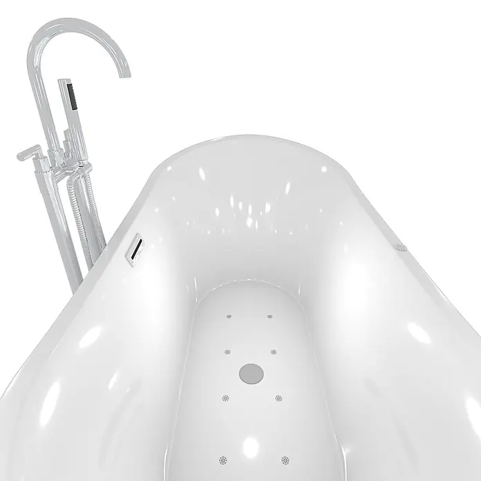 AcquaVapore Freistehende Badewanne Fertigdusche F13-180-AF03 - Acryl, Weiß - Weiß freistehende Badewanne mit bodenstehender Chromarmatur und Bodenjets.