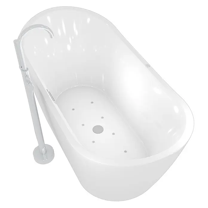 AcquaVapore Freistehende Badewanne Fertigdusche F13-180-AF02 - L x B: 180 x 80 cm, Acryl, Weiß - Weiße freistehende Badewanne mit bodenstehender Chromarmatur und mehreren Massagedüsen im Wannenboden.