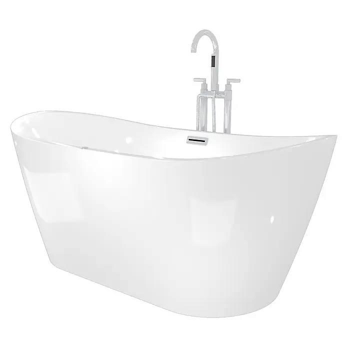 AcquaVapore Freistehende Badewanne Fertigdusche F13-180-AF03 - Acryl, Weiß - Weiße freistehende Badewanne mit moderner Chrom-Standarmatur.