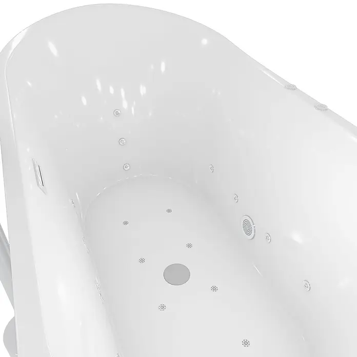 AcquaVapore Freistehende Badewanne Fertigdusche F23-180-AF04 - Acryl, Weiß - Weiße Whirlpool-Badewanne mit Hydromassagedüsen und zentralem Abfluss.