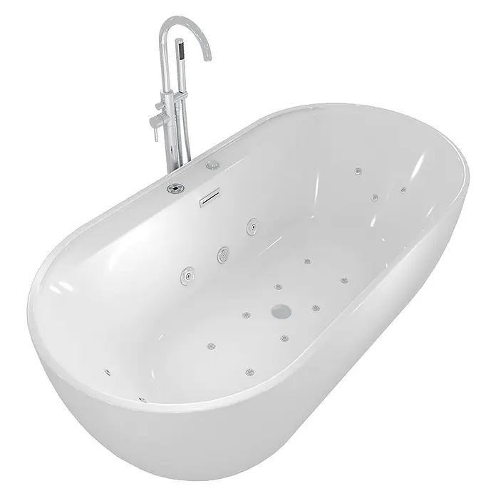 AcquaVapore Freistehende Badewanne Fertigdusche F29-180-AF02 - Acryl, Weiß - Weißer freistehender Whirlpool-Badewanne mit integrierter Chromarmatur und Hydro-Massagedüsen.
