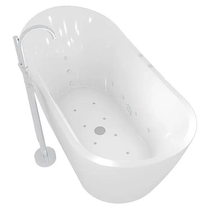 AcquaVapore Freistehende Badewanne Fertigdusche F23-180-AF04 - Acryl, Weiß - Weißer freistehender Whirlpool mit hohem Chrom-Standhahn.