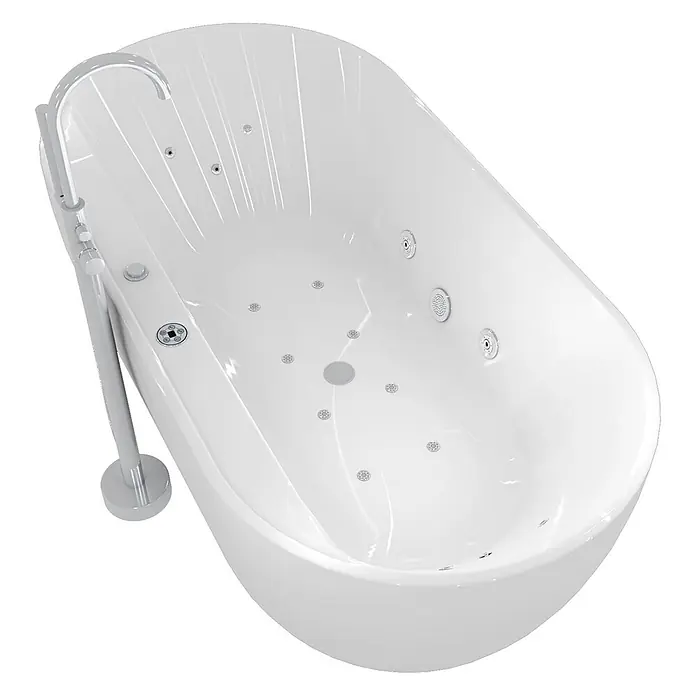 AcquaVapore Freistehende Badewanne Fertigdusche F29-180-AF02 - Acryl, Weiß - Moderne weiße freistehende Whirlpool-Badewanne mit integrierten Düsen und Chromarmatur.