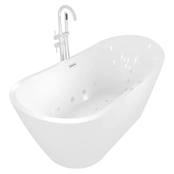 AcquaVapore Freistehende Badewanne Fertigdusche F23-180-AF04 - Acryl, Weiß - Weiße freistehende Badewanne mit integrierter Chromarmatur und mehreren Massagedüsen.