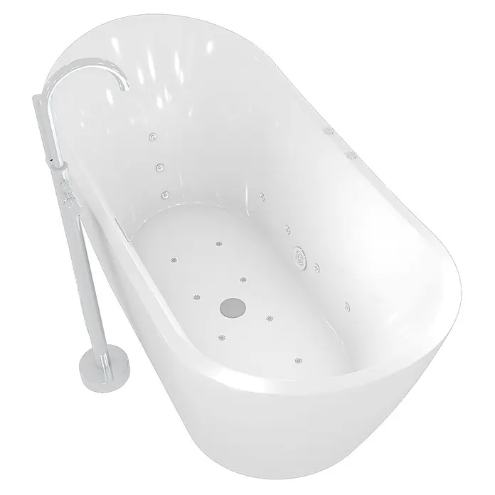 AcquaVapore Freistehende Badewanne Fertigdusche F23-180-AF02 - Acryl, Weiß - Weiße freistehende Whirlpool-Badewanne mit verchromter Standarmatur.