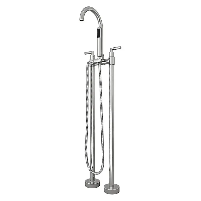 AcquaVapore Freistehende Badewanne Fertigdusche F16-170-AF03 - Acryl, Weiß - Verchromte Stand-Badewannenarmatur mit Schwanenhalsauslauf, zwei Hebelgriffen und Handbrause.
