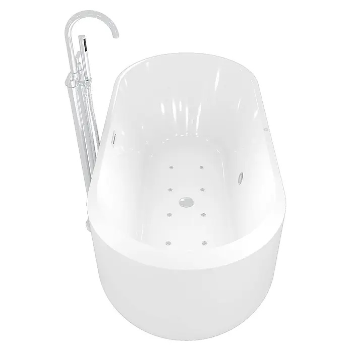 AcquaVapore Freistehende Badewanne Fertigdusche F16-170-AF03 - Acryl, Weiß - Weiße freistehende Badewanne mit bodenstehender Chromarmatur und Handbrause, mit Hydromassagedüsen.
