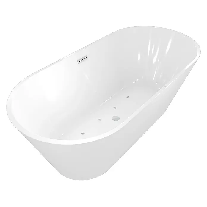 AcquaVapore Freistehende Badewanne Fertigdusche F11-170 - Acryl, Weiß - Weiße freistehende Badewanne mit integrierten Whirlpooldüsen und rechteckigem Überlauf.