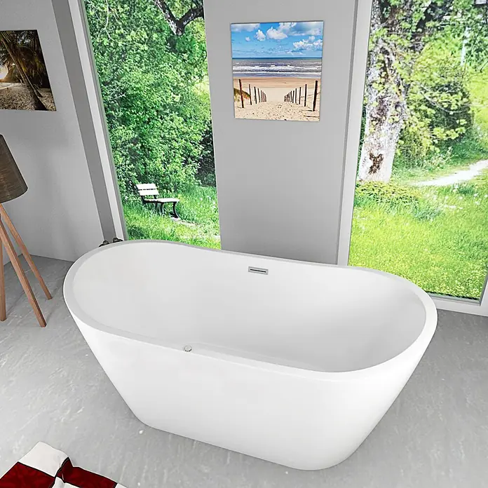 AcquaVapore Freistehende Badewanne Fertigdusche F13-180 - Acryl, Weiß - Weiße freistehende Badewanne in einem modernen Badezimmer für ein geräumiges und elegantes Badeerlebnis.